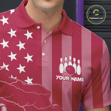 Load image into Gallery viewer, Personalized Pink American flag Lightning thunder Custom Bowling Team Shirts For Mens Bowling Jersey NQS10488