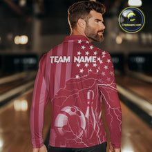 Load image into Gallery viewer, Personalized Pink American flag Lightning thunder Custom Bowling Team Shirts For Mens Bowling Jersey NQS10488