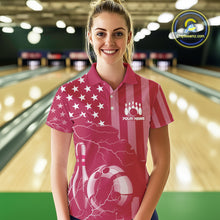 Load image into Gallery viewer, Personalized Pink American flag Lightning thunder Custom Bowling Team Shirt For Women Bowling Jersey NQS10488