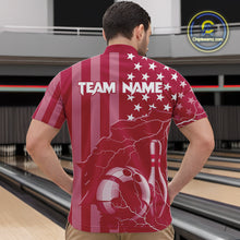 Load image into Gallery viewer, Personalized Pink American flag Lightning thunder Custom Bowling Team Shirts For Mens Bowling Jersey NQS10488