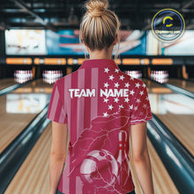 Load image into Gallery viewer, Personalized Pink American flag Lightning thunder Custom Bowling Team Shirt For Women Bowling Jersey NQS10488