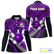 Load image into Gallery viewer, Purple Plaid pattern Bowling shirts For Women Custom Team Bowling Jersey Xmas Gift For Bowlers NQS10494