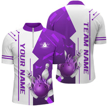 Load image into Gallery viewer, White and Purple Flame Bowling Polo, Quarter Zip shirts for Men custom Team Bowling Jersey For Men NQS8743