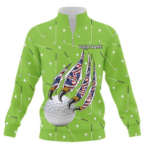 Green camo golf ball American Flag Eagle claw Quarter zip golf sweatshirt custom patriot golf sweater NQS8987