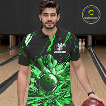 Load image into Gallery viewer, Green bowling jerseys Bowling Polo, 1/4 Zip Shirt for Men Custom Bowling Team shirts for bowlers NQS11084