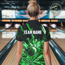 Load image into Gallery viewer, Green bowling jerseys Bowling Polo, 1/4 Zip Shirt for Women Custom Bowling Team shirts for bowlers NQS11084