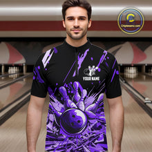 Load image into Gallery viewer, Purple bowling jerseys Bowling Polo, 1/4 Zip Shirt for Men Custom Bowling Team shirts for bowlers NQS11085