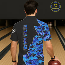 Load image into Gallery viewer, Black &amp; Blue Camo Team Hawaiian bowling shirts Custom bowling shirts with name, Team Bowling Jerseys NQS11508