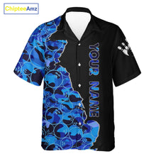 Load image into Gallery viewer, Black &amp; Blue Camo Team Hawaiian bowling shirts Custom bowling shirts with name, Team Bowling Jerseys NQS11508