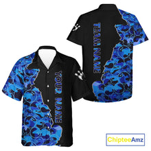 Load image into Gallery viewer, Black &amp; Blue Camo Team Hawaiian bowling shirts Custom bowling shirts with name, Team Bowling Jerseys NQS11508