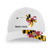 Load image into Gallery viewer, Golfer hat custom name Maryland flag golf hats patriot golf white Unisex Baseball mens golf hats NQS7161