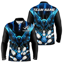 Load image into Gallery viewer, Custom Blue Lightning Thunder Eagle Men Bowling Polo, Quarter Zip Shirts Bowling Team Jerseys Outfits NQS9577