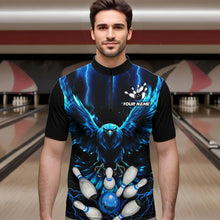 Load image into Gallery viewer, Custom Blue Lightning Thunder Eagle Men Bowling Polo, Quarter Zip Shirts Bowling Team Jerseys Outfits NQS9577