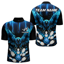 Load image into Gallery viewer, Custom Blue Lightning Thunder Eagle Men Bowling Polo, Quarter Zip Shirts Bowling Team Jerseys Outfits NQS9577