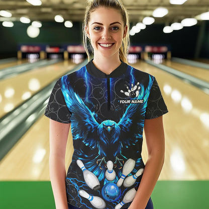 Custom Blue Lightning Thunder Eagle Women Bowling Shirts Black Bowling Camo Team Jersey Outfits NQS9578