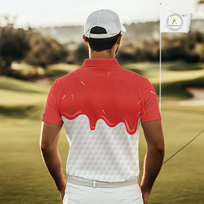 Mens golf polo shirts custom red Ice Cream Melting On Golf Ball, golf gifts for mens NQS9988