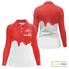 Load image into Gallery viewer, Womens golf polo shirts custom red Ice Cream Melting On Golf Ball, golf gifts for ladies NQS9988