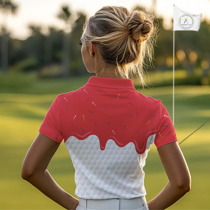 Womens golf polo shirts custom red Ice Cream Melting On Golf Ball, golf gifts for ladies NQS9988