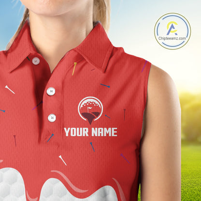 Womens sleeveless golf polo shirts custom red Ice Cream Melting On Golf Ball, golf gifts for ladies NQS9988