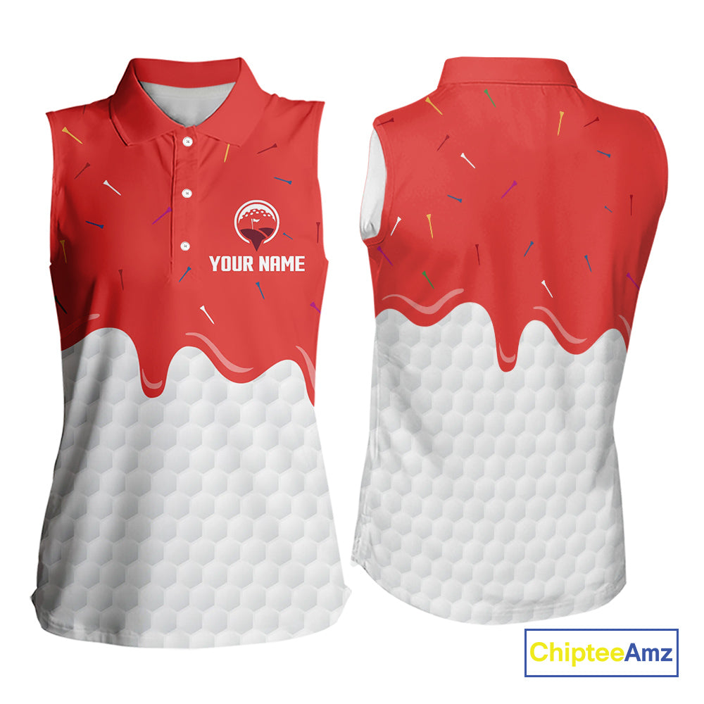 Womens sleeveless golf polo shirts custom red Ice Cream Melting On Golf Ball, golf gifts for ladies NQS9988