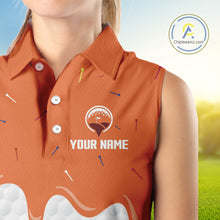Load image into Gallery viewer, Womens sleeveless golf polo shirts custom orange Ice Cream Melting On Golf Ball, golf gifts for ladies NQS9989