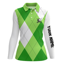 Load image into Gallery viewer, Womens golf polos shirts custom name green and white golf pattern, personalized golf gifts NQS5782