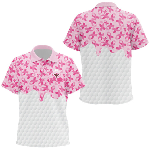 Kid golf polo shirts custom Pink ribbons pattern breast cancer awareness golf shirt, golfing gifts NQS8306