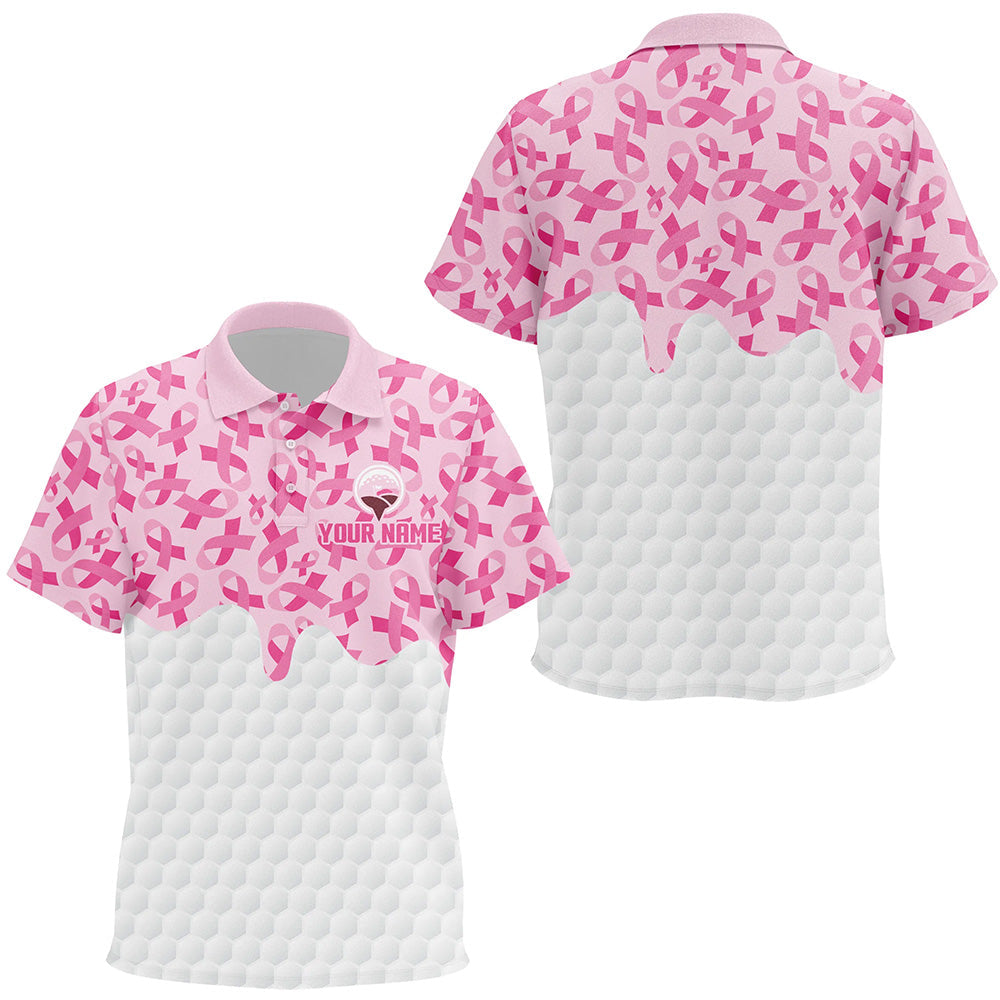 Kid golf polo shirts custom Pink ribbons pattern breast cancer awareness golf shirt, golfing gifts NQS8306