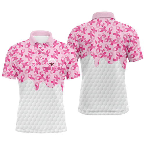 Mens golf polo shirts custom Pink ribbons pattern breast cancer awareness golf shirt, golfing gifts NQS8306