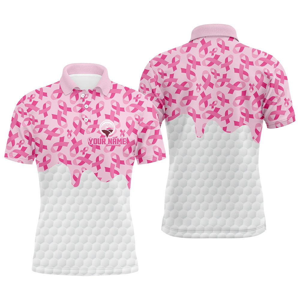 Mens golf polo shirts custom Pink ribbons pattern breast cancer awareness golf shirt, golfing gifts NQS8306