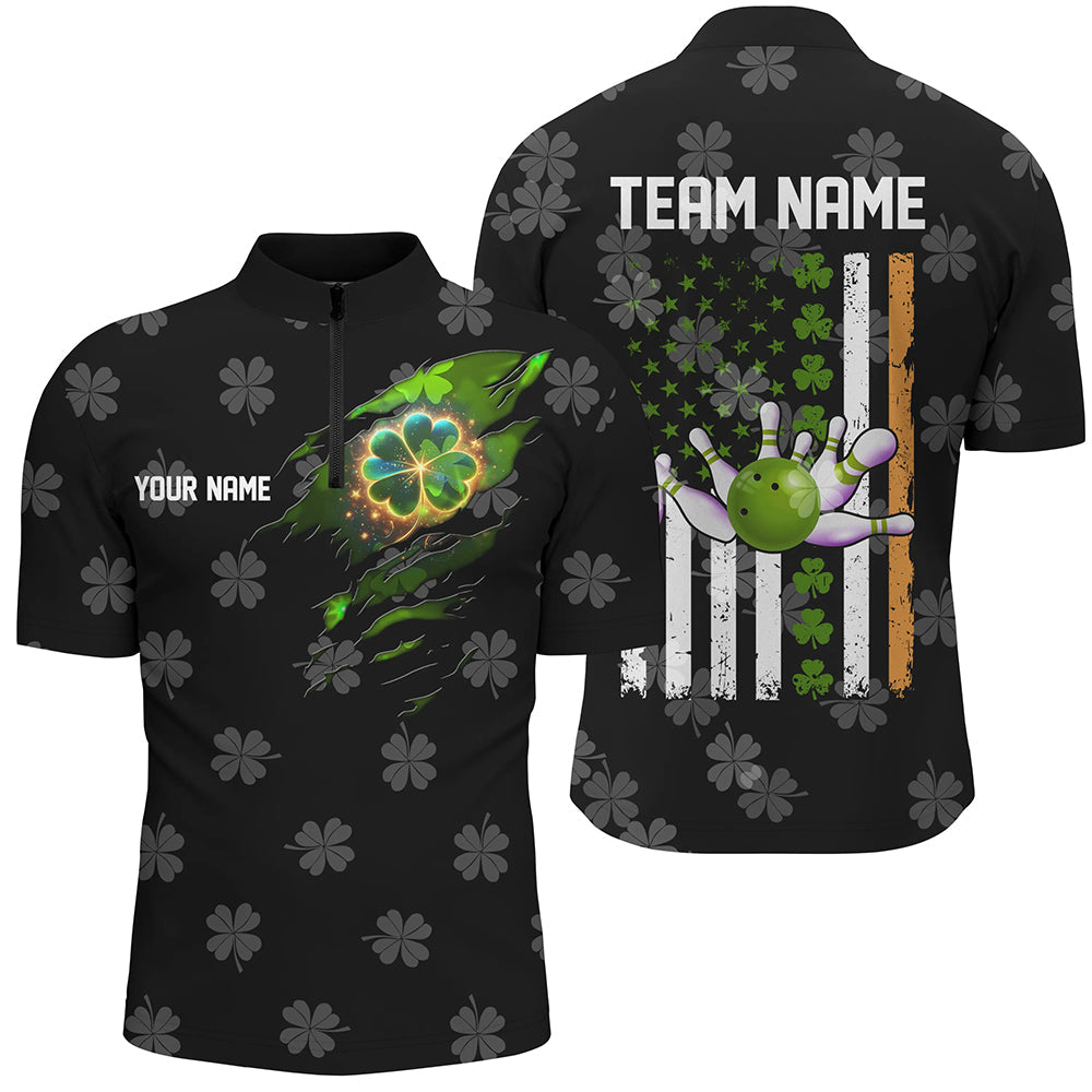 Black camo clovers American Flag Men's bowling shirt Custom St Patrick Day team bowling jerseys NQS8311