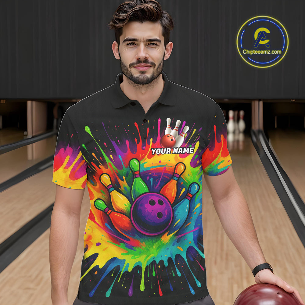 Colorful bowling jerseys Bowling Polo, 1/4 Zip Shirt for Men Custom Bowling Team shirts for bowlers NQS10696