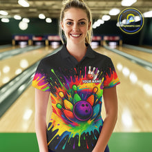 Load image into Gallery viewer, Colorful bowling jerseys Bowling Polo, 1/4 Zip Shirt for Women Custom Bowling Team shirts for bowlers NQS10696