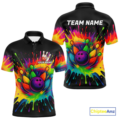 Colorful bowling jerseys Bowling Polo, 1/4 Zip Shirt for Men Custom Bowling Team shirts for bowlers NQS10696