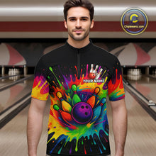 Load image into Gallery viewer, Colorful bowling jerseys Bowling Polo, 1/4 Zip Shirt for Men Custom Bowling Team shirts for bowlers NQS10696