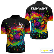 Load image into Gallery viewer, Colorful bowling jerseys Bowling Polo, 1/4 Zip Shirt for Men Custom Bowling Team shirts for bowlers NQS10696