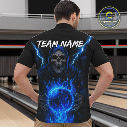 Blue Flame Lightning Thunder Skull Reaper Bowling Shirts for Men Custom Bowling Team League Jersey NQS10908
