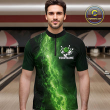 Load image into Gallery viewer, Men&#39;s Bowling Shirts Custom Green Lightning Thunder Bowling Team Jersey, gift for team Bowlers NQS10910