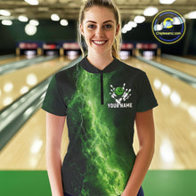 Load image into Gallery viewer, Women&#39;s Bowling Shirts Custom Green Lightning Thunder Bowling Team Jersey, gift for team Bowlers NQS10910