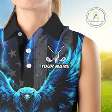 Load image into Gallery viewer, Black American flag Sleeveless Golf polos Custom blue lightning thunder Eagle patriotic team Golf top NQS11093