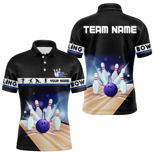 Black and Blue Bowling Polo, Quarter Zip shirts For Men custom bowling team jersey, Gift for Bowlers NQS9415