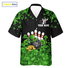 Load image into Gallery viewer, Custom Green clover pattern Hawaiian Bowling shirts, St Patrick's Day bowling apparel, bowling gifts NQS11512
