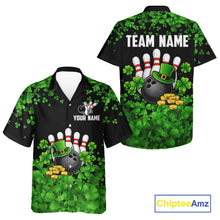 Load image into Gallery viewer, Custom Green clover pattern Hawaiian Bowling shirts, St Patrick's Day bowling apparel, bowling gifts NQS11512