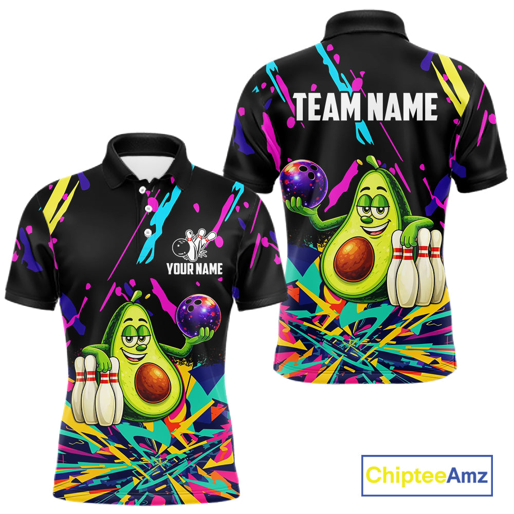Colorful bowling jerseys funny avocado Bowling Shirts for Men Custom Bowling Team shirts for bowlers NQS11520