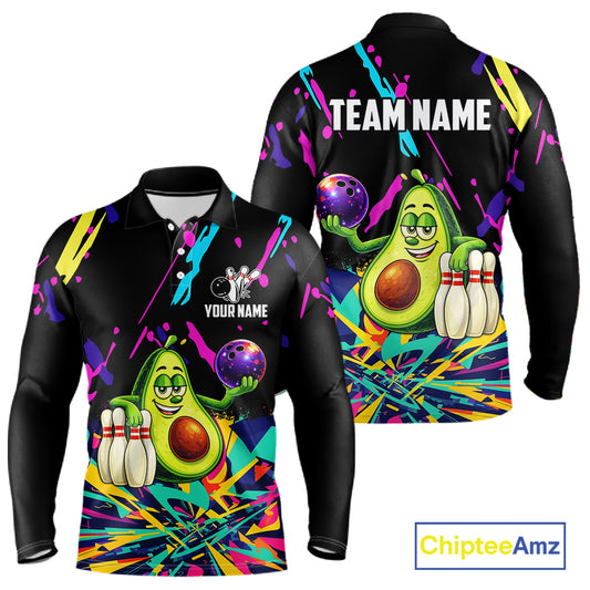 Colorful bowling jerseys funny avocado Bowling Shirts for Men Custom Bowling Team shirts for bowlers NQS11520