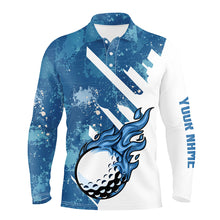 Load image into Gallery viewer, Blue and white golf ball flame Mens golf polo shirts custom team golf shirts, mens golf clothing NQS7506