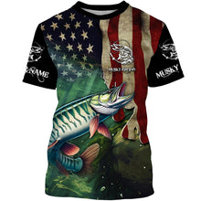 Load image into Gallery viewer, Musky Fishing American Flag Patriotic Customize fishing jerseys, personalized fishing gifts NQS481