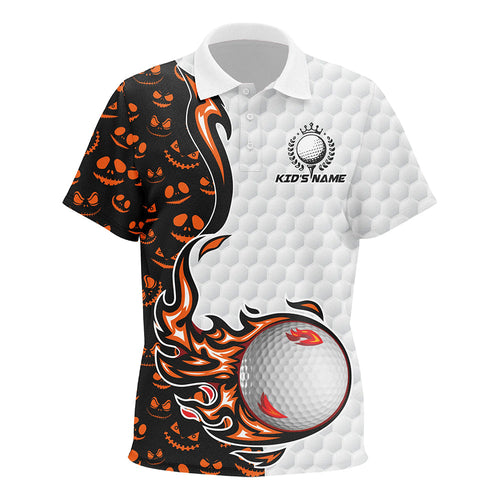 Halloween pattern orange golf ball Kid golf polo shirts custom halloween golf shirts, gifts for golfer NQS8091