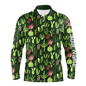 Personalized Colorful cactus pattern mens golf polo shirts custom cactus golf shirt, golfer gifts NQS8321