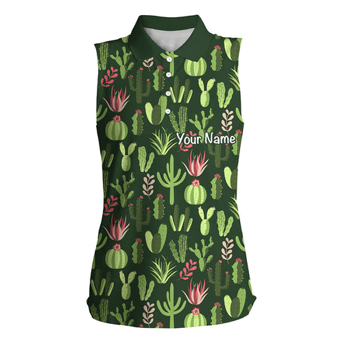 Personalized Colorful cactus pattern Women sleeveless polo shirt custom cactus golf shirt, golfer gift NQS8321